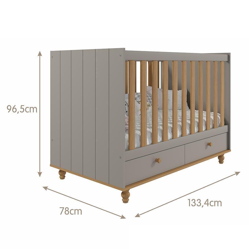 Jogo De Quarto Infantil Cômoda Casinha 1 Porta E Berço Americano Candy Fendi-nature - Permóbili Baby Fendi-nature - 6