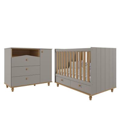 Jogo De Quarto Infantil Cômoda Casinha 1 Porta E Berço Americano Candy Fendi-nature - Permóbili Baby Fendi-nature