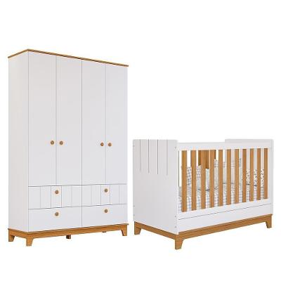 Jogo De Quarto Infantil Biscoito Guarda Roupa E Berço Branco-nature - Permóbili Baby Branco-nature
