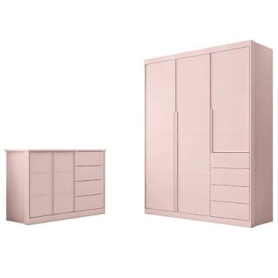 Jogo de Quarto Infantil Pérola 3 Portas 4 Gavetas MDF 165 cm Rosê Phoenix Baby