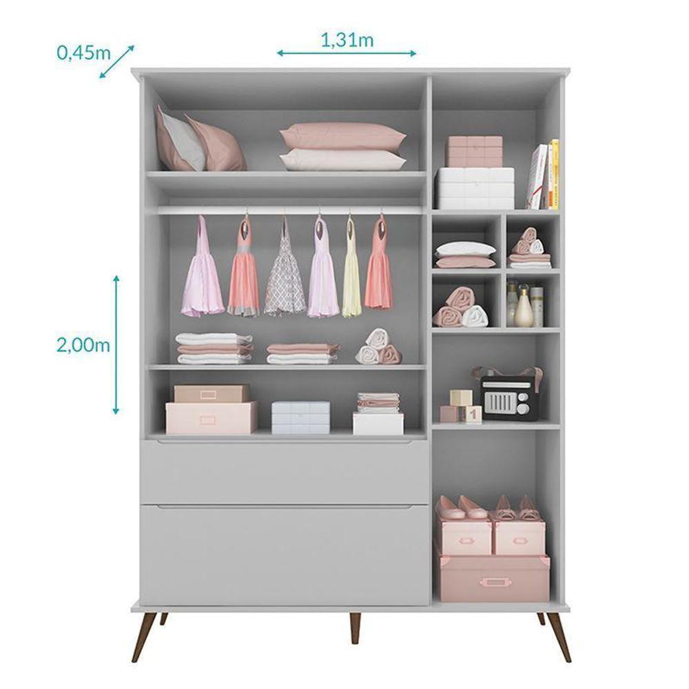 Jogo De Quarto Infantil Retrô Alice Guarda Roupa E Cômoda Com Porta Cinza - Pr Baby Cinza - 4