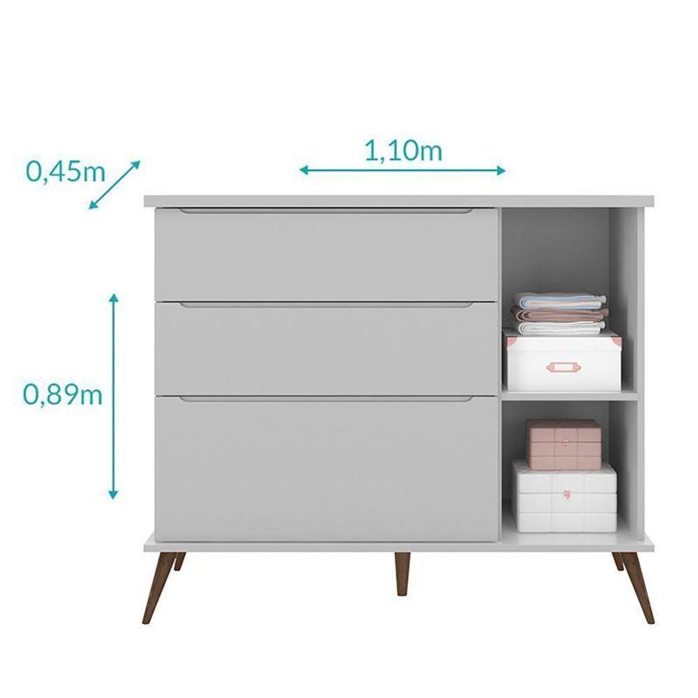 Jogo De Quarto Infantil Retrô Alice Guarda Roupa E Cômoda Com Porta Cinza - Pr Baby Cinza - 6