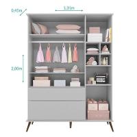 Jogo De Quarto Infantil Retrô Alice Guarda Roupa E Cômoda Com Porta Cinza - Pr Baby Cinza