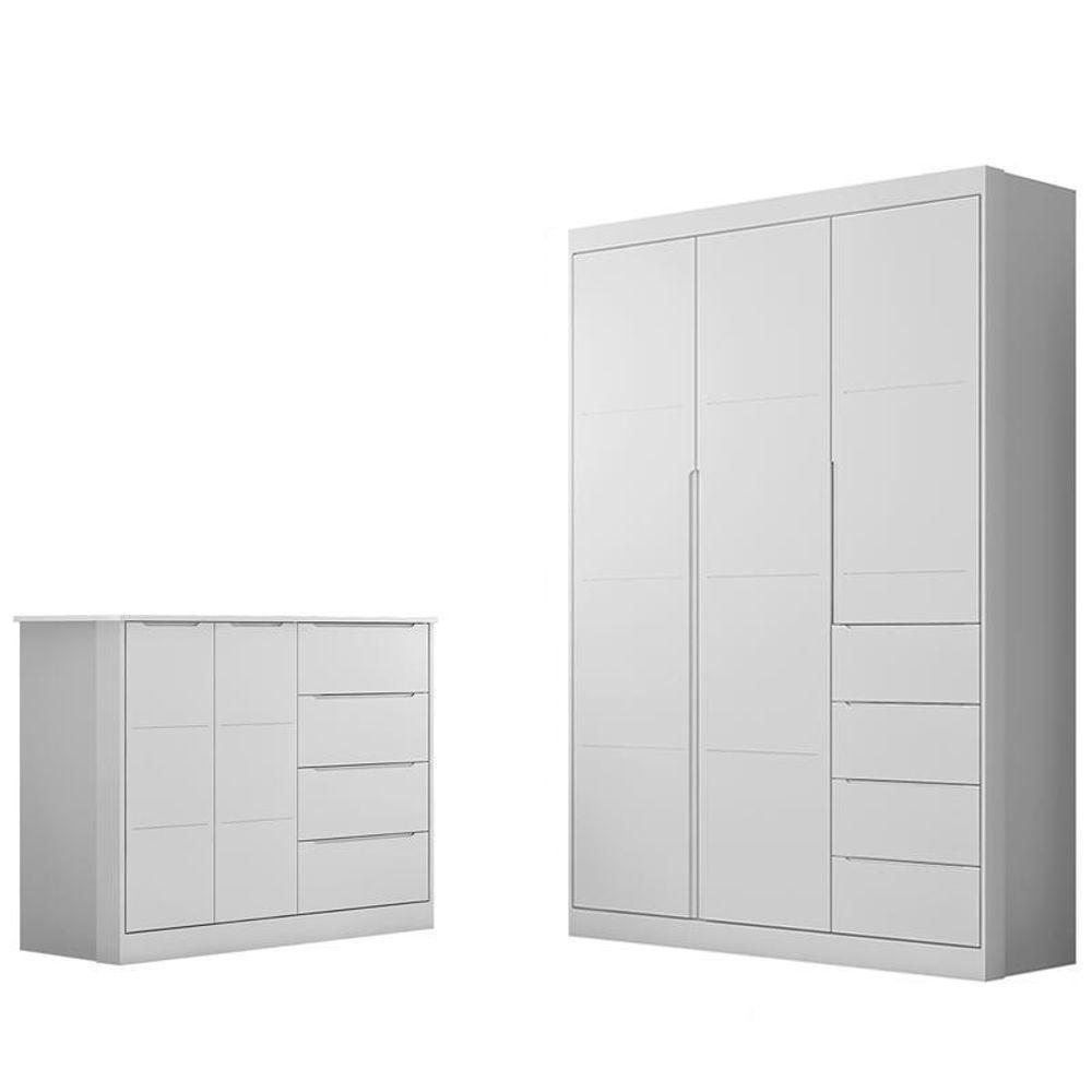 Jogo De Quarto Infantil Eloá Com Guarda Roupa E Cômoda Branco - Phoenix Baby Branco - 1