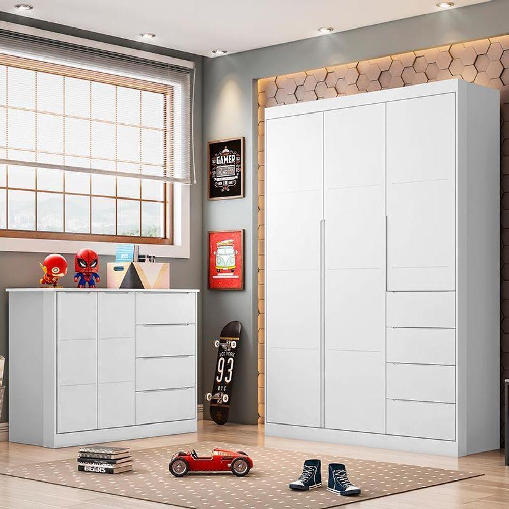 Jogo De Quarto Infantil Eloá Com Guarda Roupa E Cômoda Branco - Phoenix Baby Branco - 2