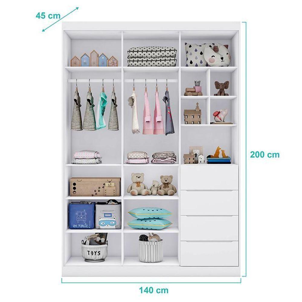Jogo De Quarto Infantil Eloá Com Guarda Roupa E Cômoda Branco - Phoenix Baby Branco - 4
