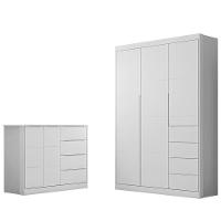 Jogo De Quarto Infantil Eloá Com Guarda Roupa E Cômoda Branco - Phoenix Baby Branco - 1