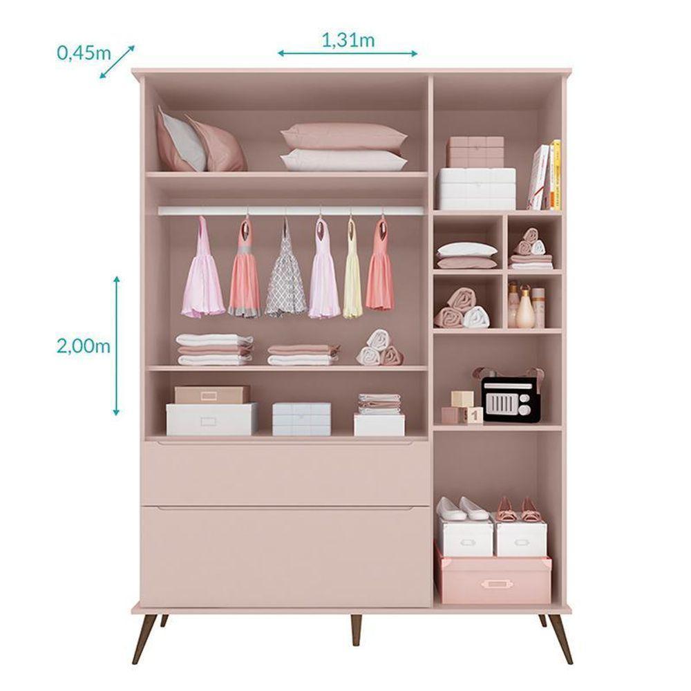 Jogo De Quarto Infantil Retrô Alice Guarda Roupa, Cômoda Com Porta E Mesinha Rosê - Pr Baby Rosê - 4