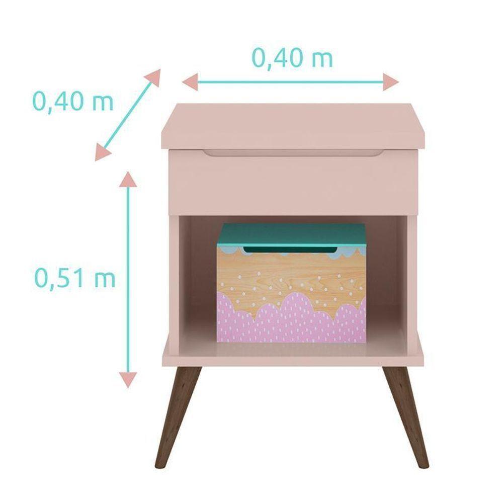 Jogo De Quarto Infantil Retrô Alice Guarda Roupa, Cômoda Com Porta E Mesinha Rosê - Pr Baby Rosê - 7