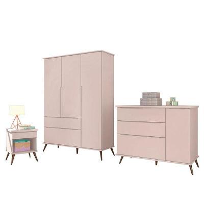 Conjunto de Quarto Infantil Alice 3 Portas 2 Gavetas MDF 131cm Rosê PR Baby