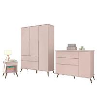 Jogo De Quarto Infantil Retrô Alice Guarda Roupa, Cômoda Com Porta E Mesinha Rosê - Pr Baby Rosê - 1