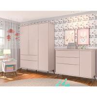 Jogo De Quarto Infantil Retrô Alice Guarda Roupa, Cômoda Com Porta E Mesinha Rosê - Pr Baby Rosê - 2