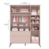 Jogo De Quarto Infantil Retrô Alice Guarda Roupa, Cômoda Com Porta E Mesinha Rosê - Pr Baby Rosê