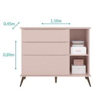 Jogo De Quarto Infantil Retrô Alice Guarda Roupa, Cômoda Com Porta E Mesinha Rosê - Pr Baby Rosê - 6