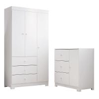 Jogo De Quarto Infantil Duda Com Guarda Roupa 3 Portas E Cômoda Branco - Phoenix Baby Branco - 1