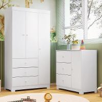 Jogo De Quarto Infantil Duda Com Guarda Roupa 3 Portas E Cômoda Branco - Phoenix Baby Branco - 2