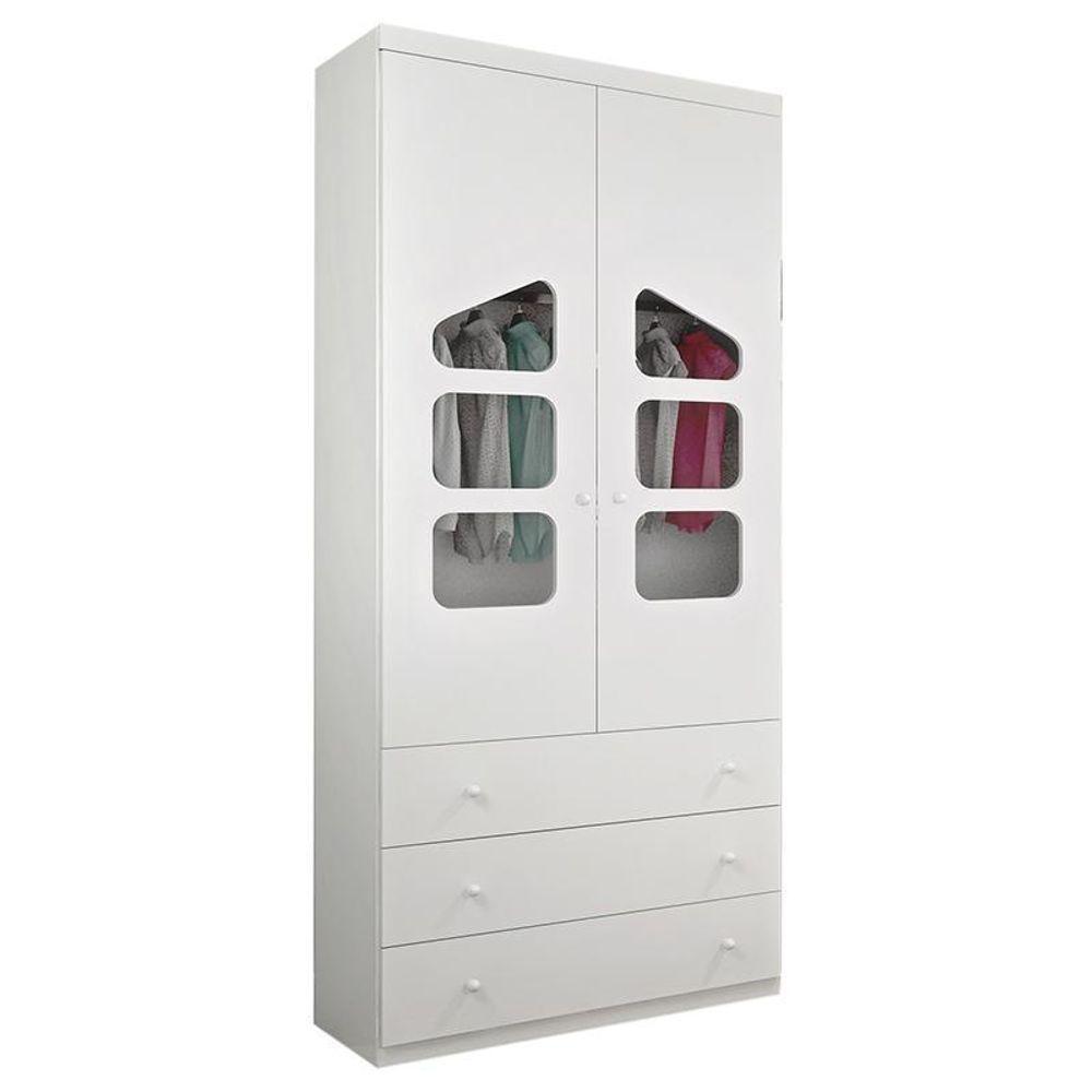 Jogo De Quarto Infantil Eloisa Com Guarda Roupa 2 Portas E Cômoda Branco - Phoenix Baby Branco - 2