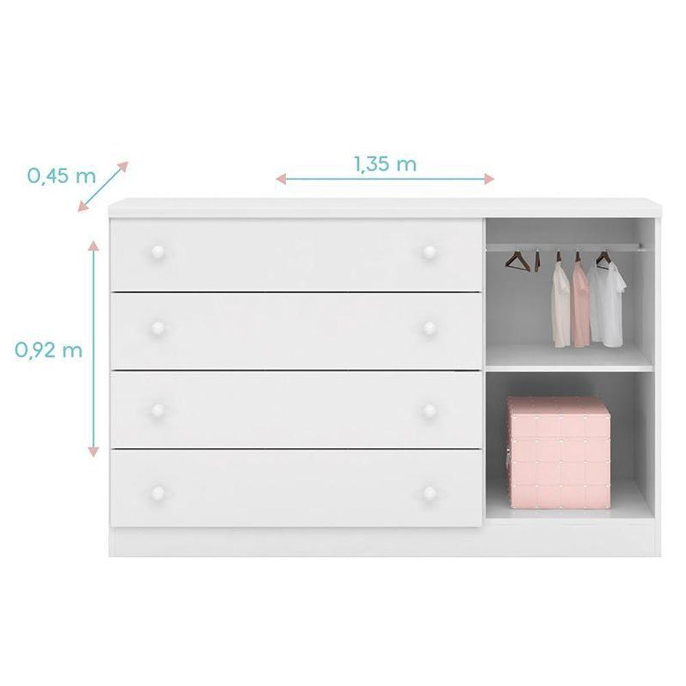 Jogo De Quarto Infantil Eloisa Com Guarda Roupa 2 Portas E Cômoda Branco - Phoenix Baby Branco - 5