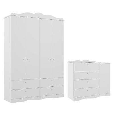 Jogo De Quarto Infantil Encanto Guarda Roupa E Cômoda Branco - Permóbili Baby Branco