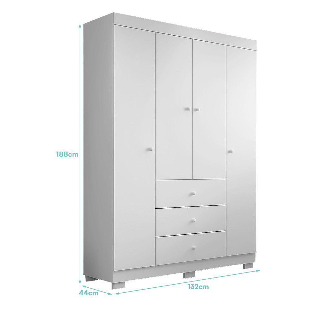 Jogo De Quarto Infantil Duda Com Guarda Roupa 4 Portas E Cômoda Branco - Phoenix Baby Branco - 4