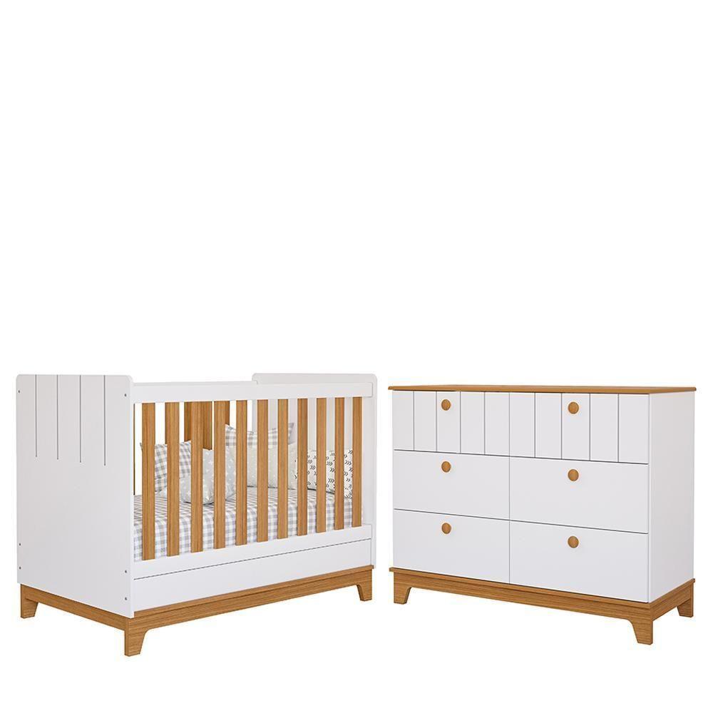 Jogo De Quarto Infantil Biscoito Cômoda 6 Gavetas E Berço Branco-nature - Permóbili Baby Branco-nature - 1