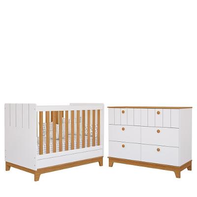 Jogo De Quarto Infantil Biscoito Cômoda 6 Gavetas E Berço Branco-nature - Permóbili Baby Branco-nature