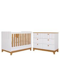 Jogo De Quarto Infantil Biscoito Cômoda 6 Gavetas E Berço Branco-nature - Permóbili Baby Branco-nature - 1