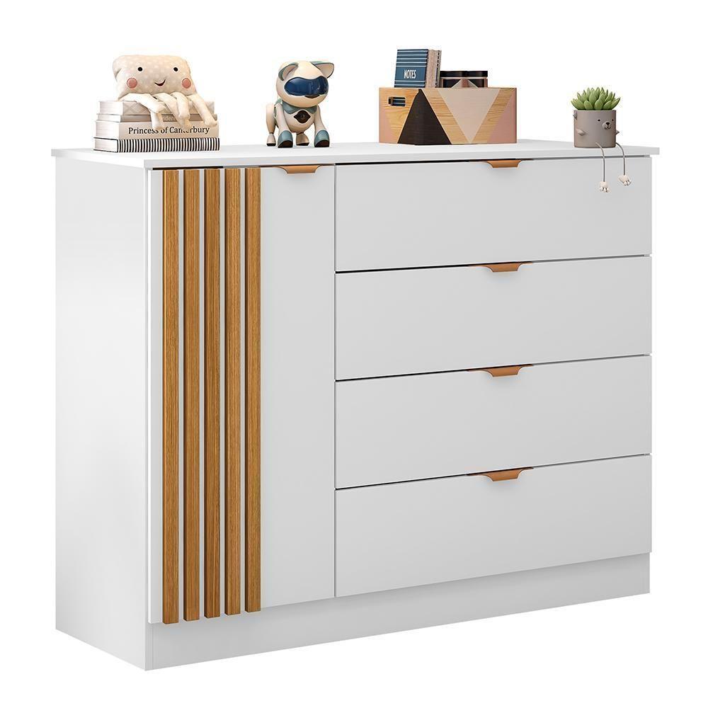 Jogo De Quarto Infantil Ayla Com Cômoda E Berço Branco Acetinado - Phoenix Baby Branco Acetinado - 2