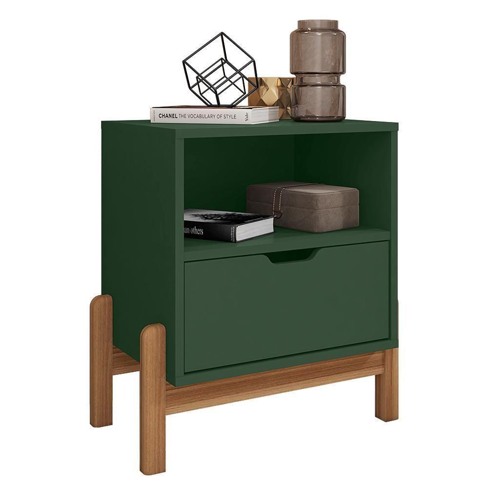 Kit 2 Mesas De Cabeceira Antares 1 Gaveta Verde Oliva - Casa D Verde Oliva - 3