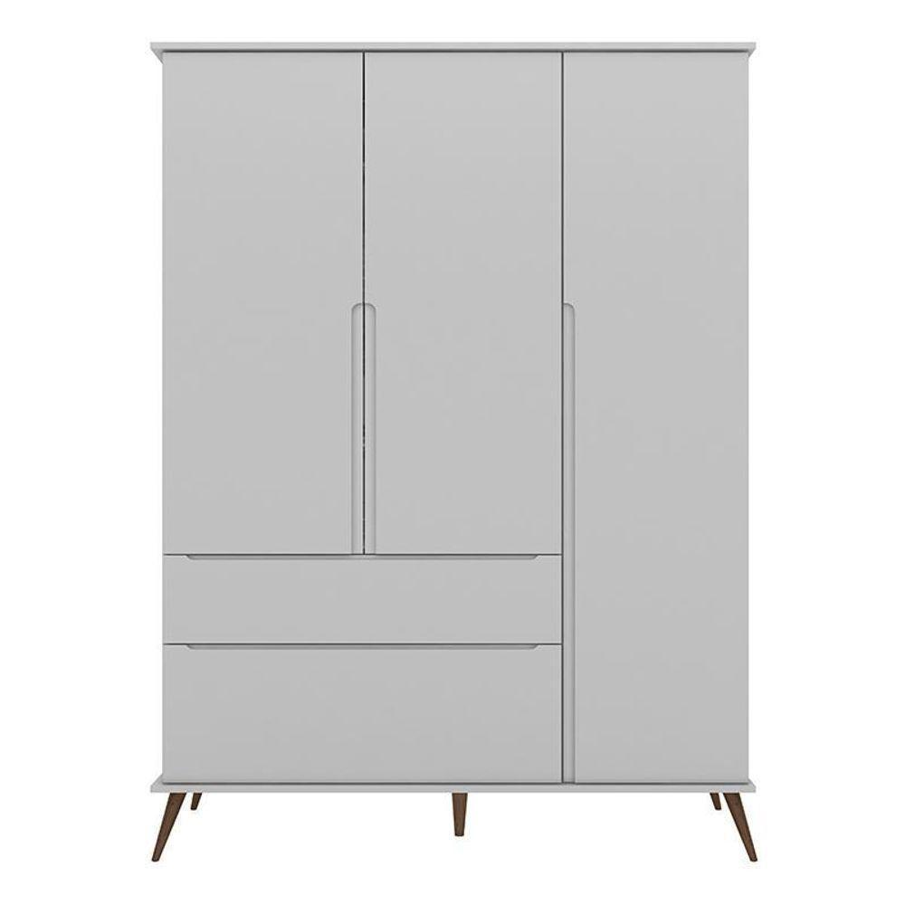 Jogo De Quarto Infantil Retrô Alice Guarda Roupa, Cômoda Com Porta E Mesinha Cinza - Pr Baby Cinza - 7