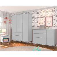 Jogo De Quarto Infantil Retrô Alice Guarda Roupa, Cômoda Com Porta E Mesinha Cinza - Pr Baby Cinza - 2
