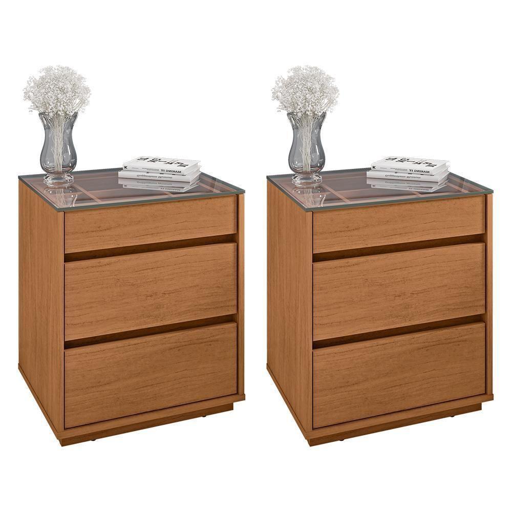 Kit 2 Mesas De Cabeceira Belize 3 Gavetas Cedro - Casa D Cedro - 1