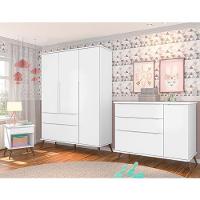 Jogo De Quarto Infantil Retrô Alice Guarda Roupa, Cômoda Com Porta E Mesinha Branco - Pr Baby Branco - 2