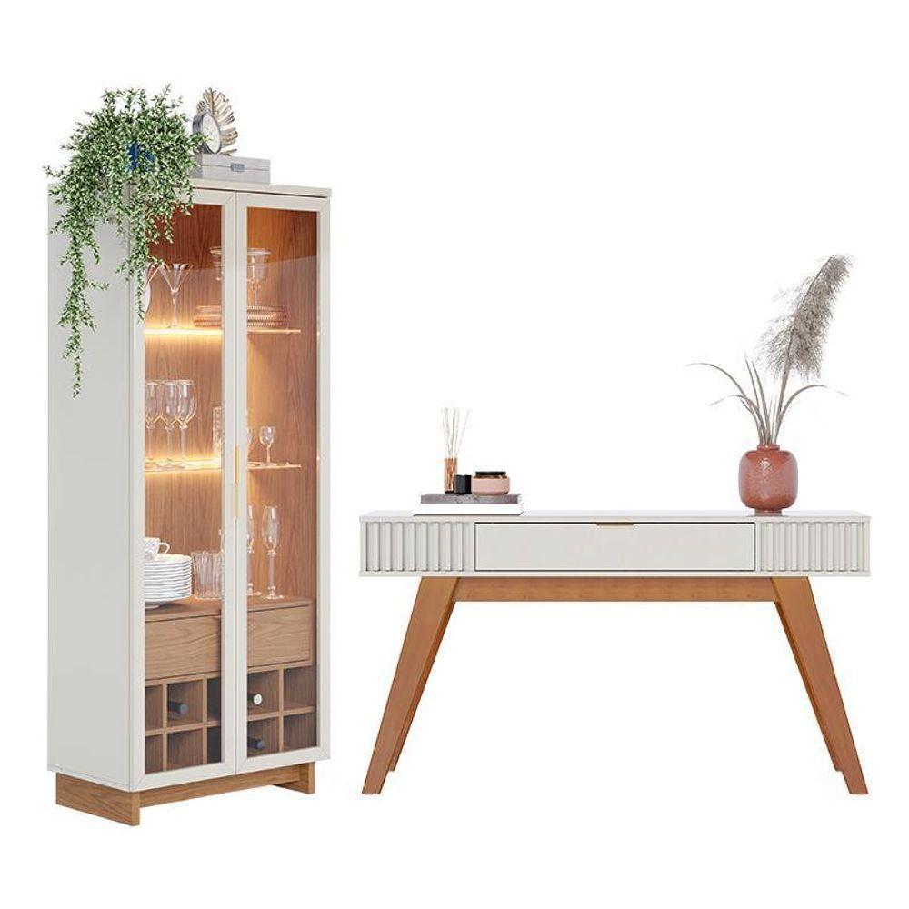 Sala De Jantar Com Cristaleira Guanabara E Aparador Rivieira Off White-freijó - Pr Móveis Off White-freijó - 1