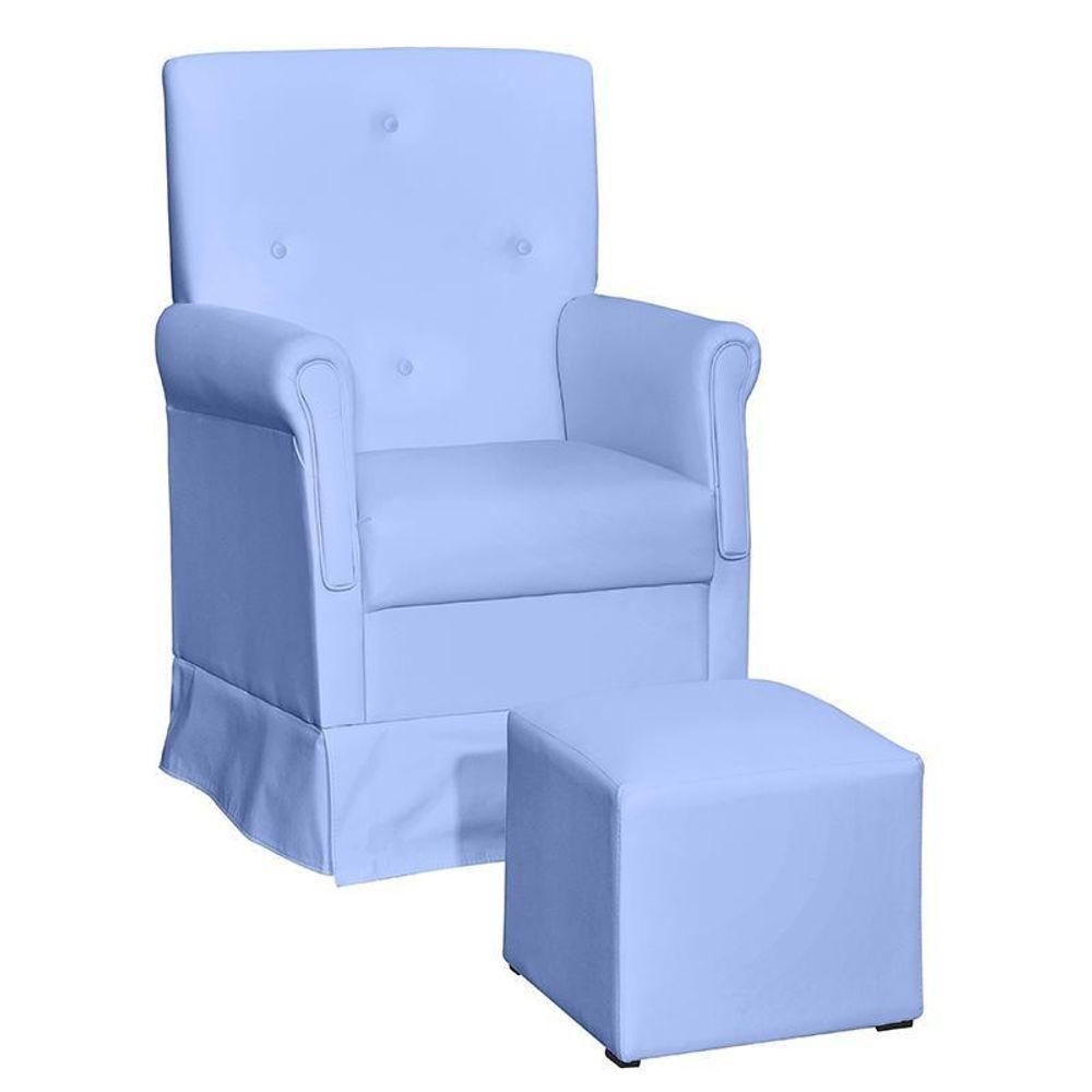 Poltrona De Amamentação Suzi Com Balanço E Puff Corino Azul - Phoenix Baby Corino Azul - 1