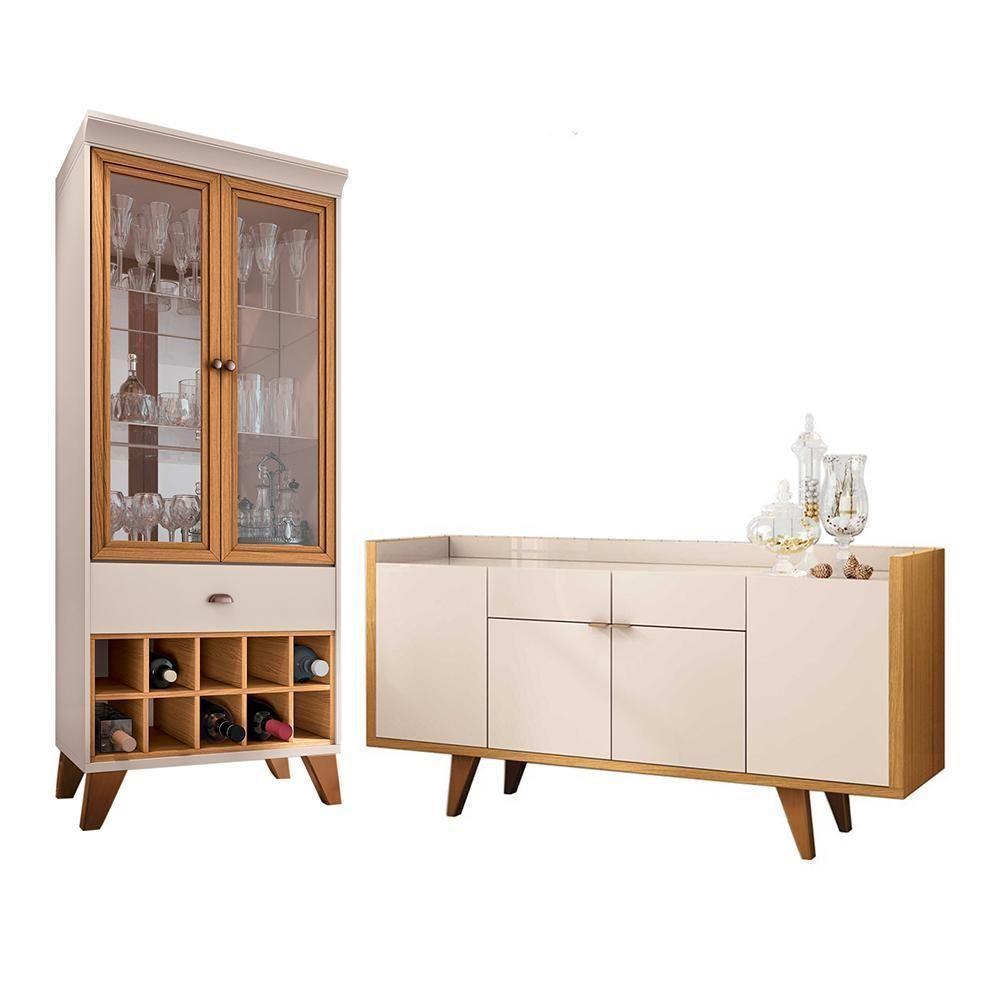 Sala De Jantar Com Cristaleira E Buffet Aparador Intense Cinamomo-off White - Pr Móveis Cinamomo-off White - 1