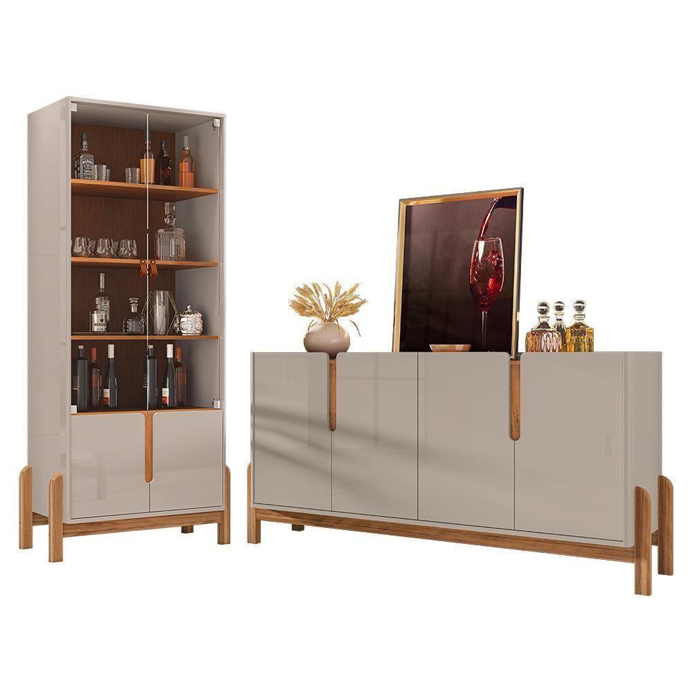Sala De Jantar Lizz Com Cristaleira E Buffet Aparador 4 Portas Off White-cedro - Casa D Off White-cedro - 1
