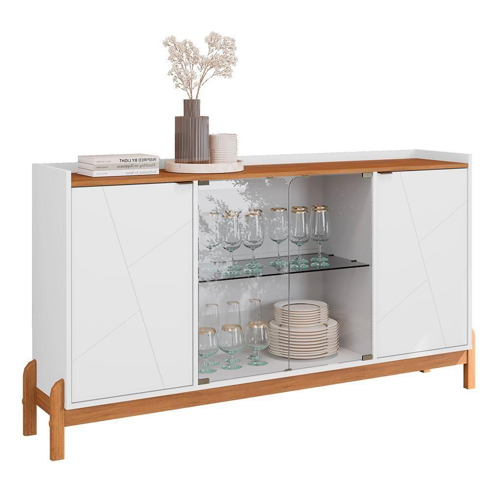 Sala De Jantar Bari Com Cristaleira E Buffet Aparador Branco-cedro - Casa D Branco-cedro - 5