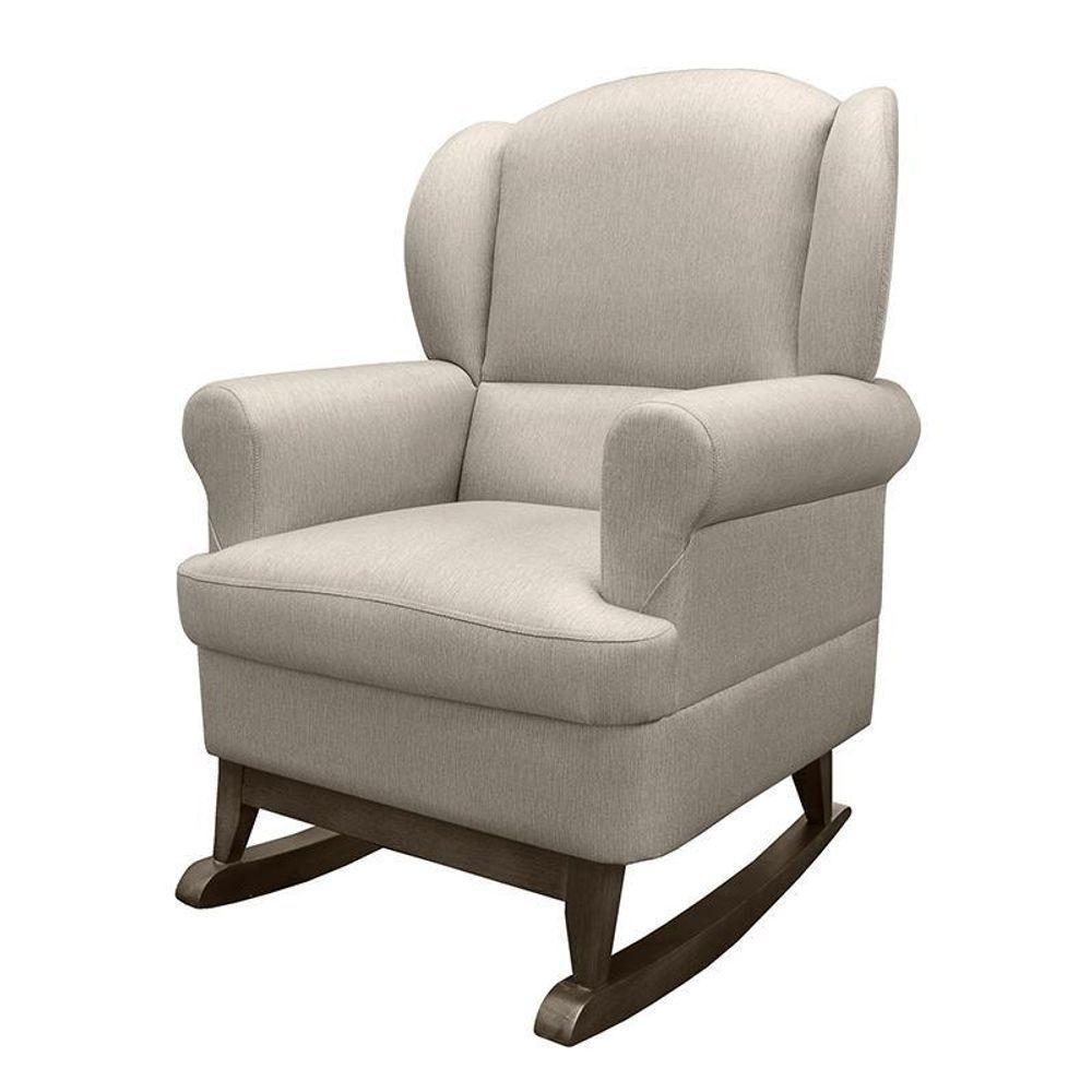 Poltrona De Amamentação Com Balanço Sabrina Pé Canoa E Puff Linho Bege - Phoenix Baby Linho Bege - 3