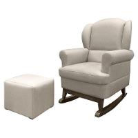 Poltrona De Amamentação Com Balanço Sabrina Pé Canoa E Puff Linho Bege - Phoenix Baby Linho Bege - 1