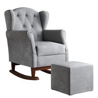 Poltrona De Amamentação Com Balanço Letícia Pé Canoa E Puff Veludo Cinza - Phoenix Baby Veludo Cinza - 1