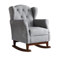 Poltrona De Amamentação Com Balanço Letícia Pé Canoa E Puff Veludo Cinza - Phoenix Baby Veludo Cinza - 2