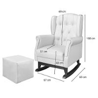 Poltrona De Amamentação Com Balanço Letícia Pé Canoa E Puff Veludo Cinza - Phoenix Baby Veludo Cinza - 4