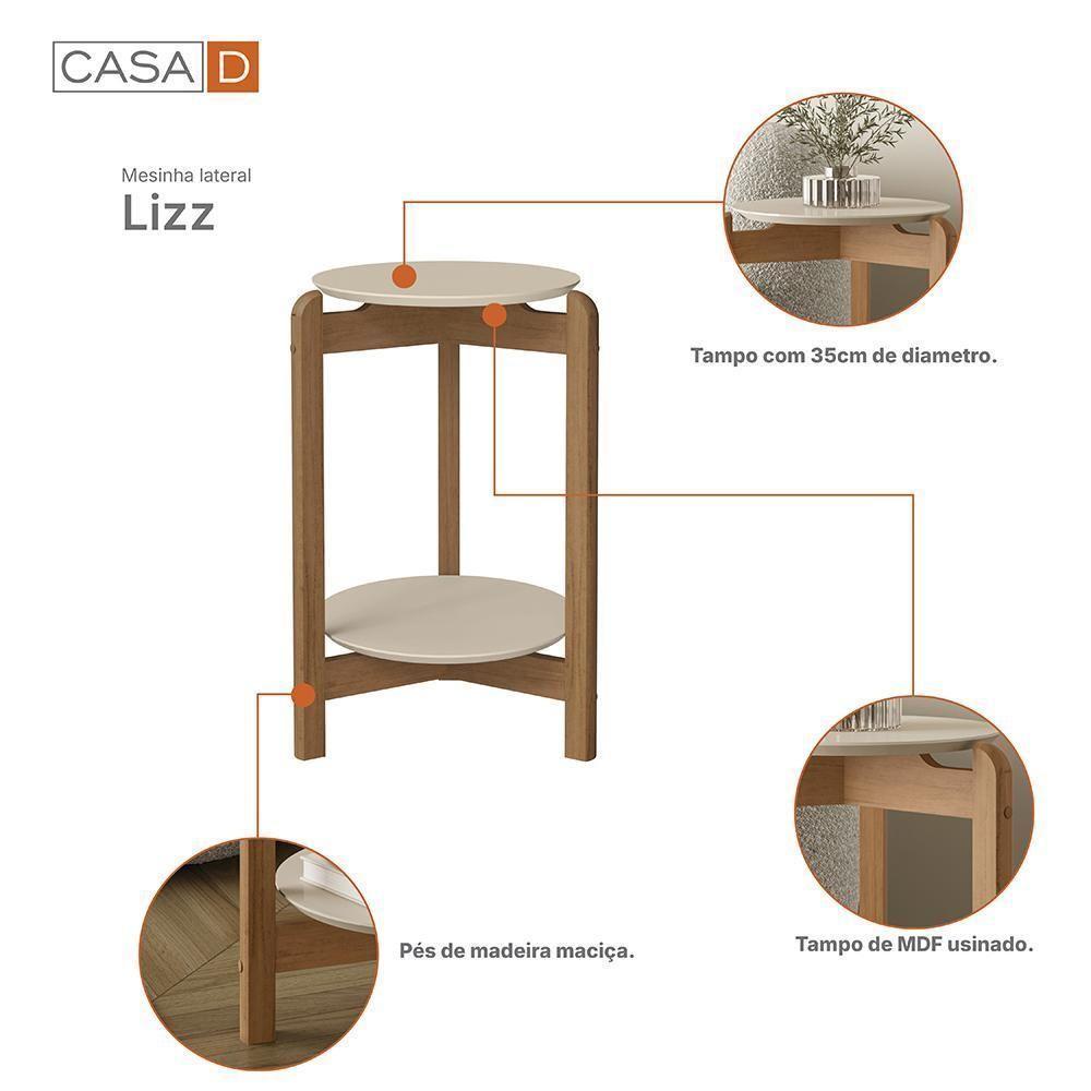 Mesa Lateral Lizz Redonda Off White-cedro - Casa D Off White-cedro - 3
