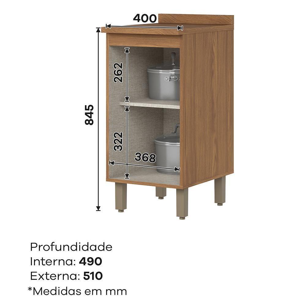 Balcão De Cozinha Requinte 40cm 1 Porta Nature-areia Com Tampo Mdp - Móveis Henn Nature-areia - 6