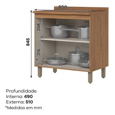 Balcão De Cozinha Requinte 80cm 2 Portas Nature-areia Com Tampo Mdp - Móveis Henn Nature-areia