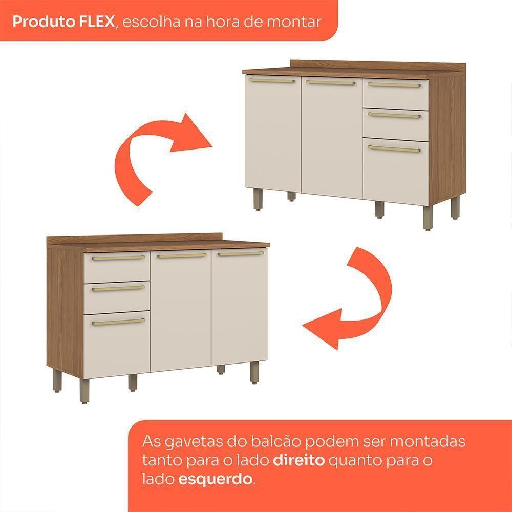 Balcão De Pia Requinte 120cm 3 Portas E 2 Gavetas Nature-areia Com Tampo Mdp - Móveis Henn Nature-areia - 5