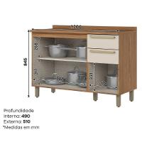 Balcão De Pia Requinte 120cm 3 Portas E 2 Gavetas Nature-areia Com Tampo Mdp - Móveis Henn Nature-areia - 7