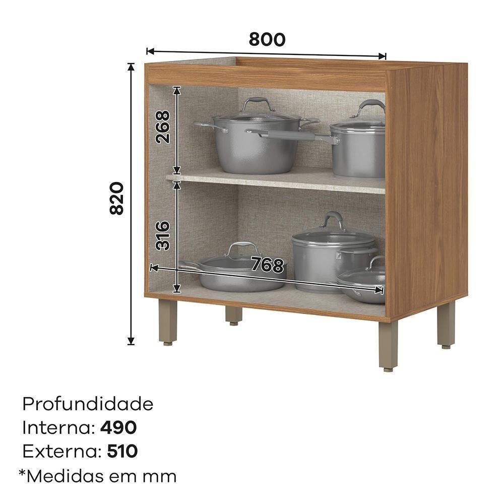 Balcão De Cozinha Requinte 80cm 2 Portas Nature-areia Sem Tampo - Móveis Henn Nature-areia - 6