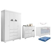 Dormitório Infantil Ane Guarda Roupa, Cômoda E Berço Encanto Branco Com Colchão Physical - Phoenix Baby Branco - 1